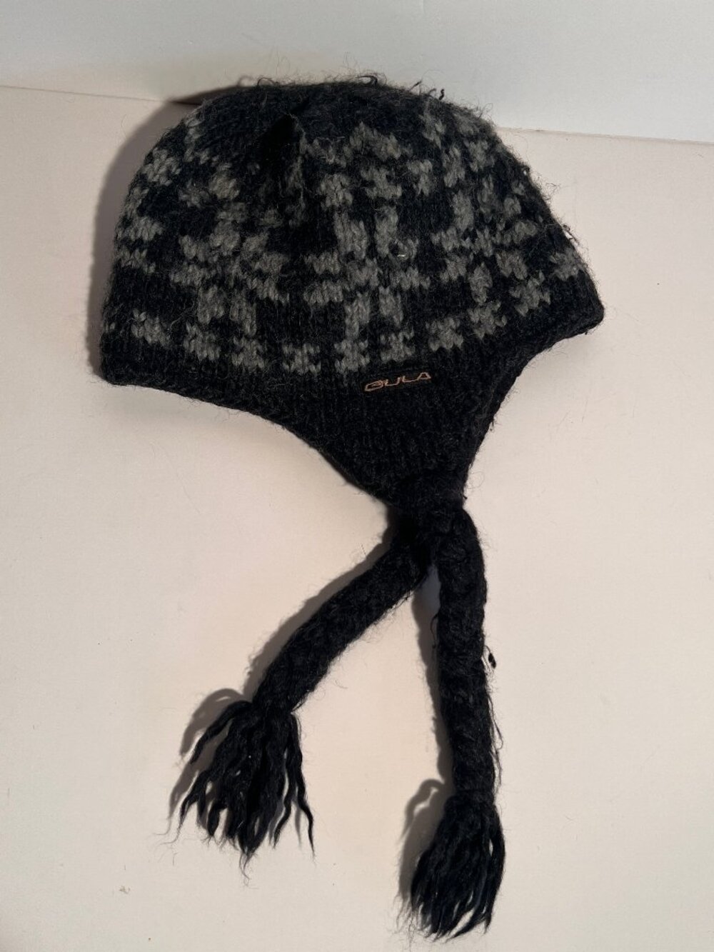 Bula Vintage Knit Earflap Beanie Hat Wool Blend Snowflake Fair Isle Braids